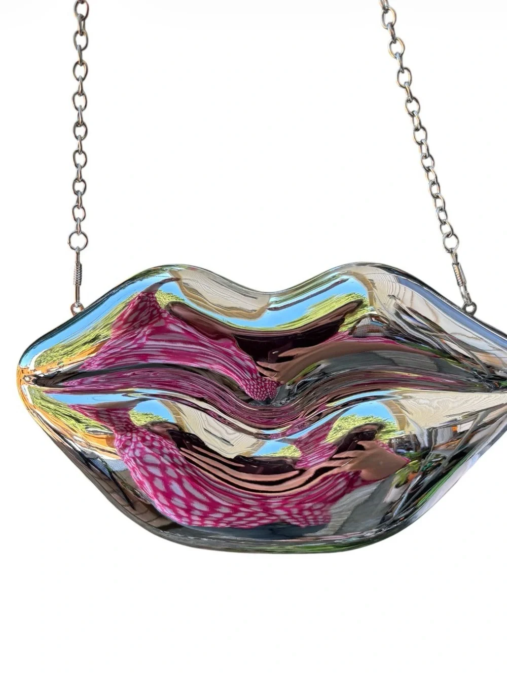 Silver Metallic Lip Shaped Clutch Bag Glam Maximalist Festival Party